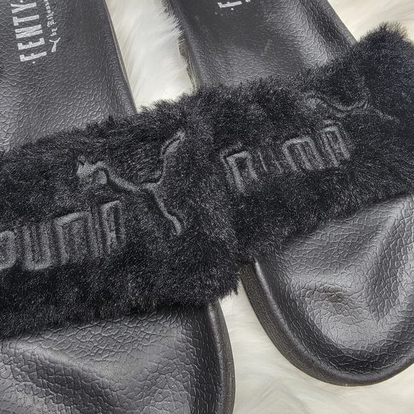 Fenty × Puma by Rihanna black leadcat furry slides size 7 - Picture 3 of 5